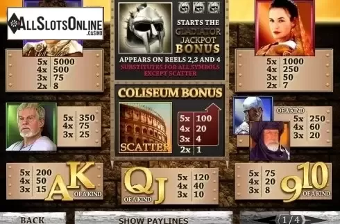 Paytable 1. Gladiator JP from Playtech
