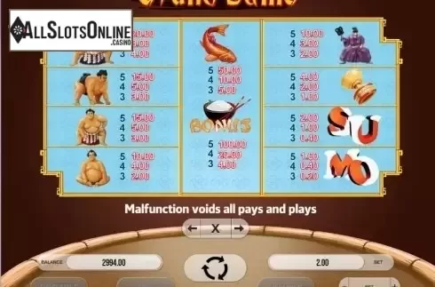 Paytable 1. Grand Sumo from Fugaso