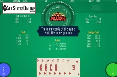 Game Screen. High Card Flush from Felt