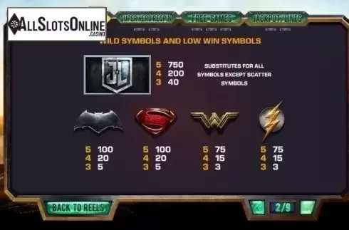 Paytable 2. Justice League (Playtech) from Playtech Vikings