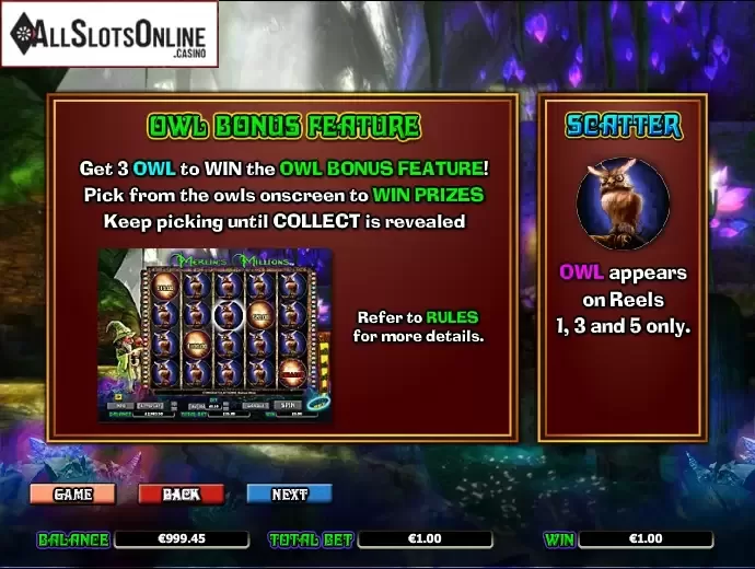 Paytable 3. Merlin's Millions Superbet from NextGen