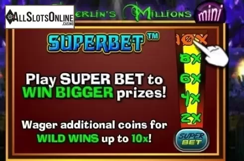 Paytable 1. Merlins Millions Superbet Mini from NextGen