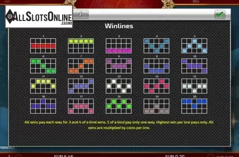 Paylines screen