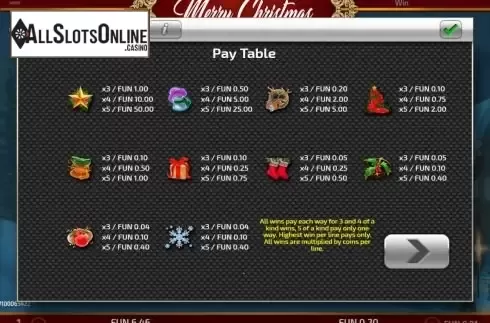 Paytable screen
