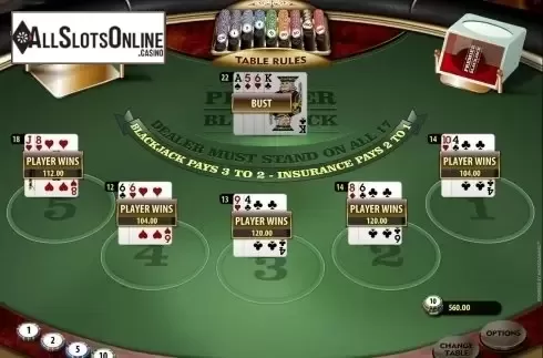 Game Screen. Premier Euro Blackjack MH from Microgaming