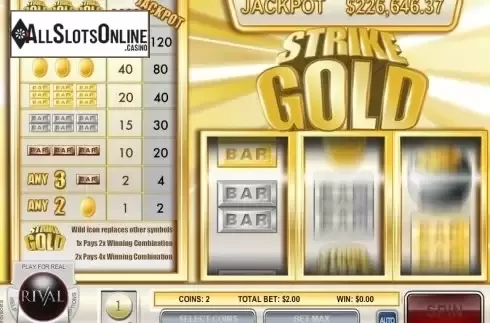 Game Workflow screen. Strike Gold from Rival Gaming