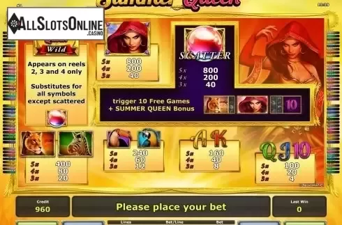 Paytable 1. Summer Queen™ from Greentube
