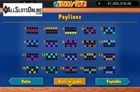 Paytable 2. Teddy Pets from Bwin.Party