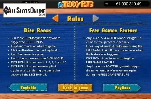 Paytable 3. Teddy Pets from Bwin.Party