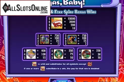Pay table. Vegas, Baby! from IGT