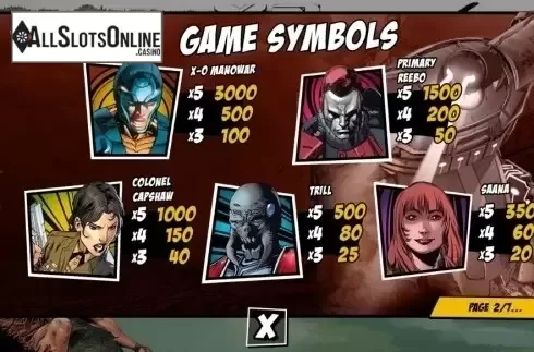 Paytable 2. X-O ManOWar from Pariplay