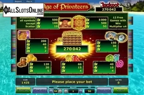 Paytable 1. Age of Privateers from Greentube