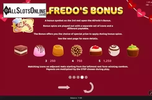 Bonus Paytable screen