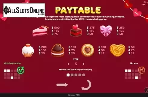 Paytable screen