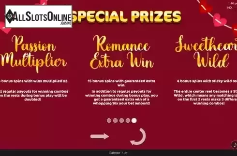Special prizes screen