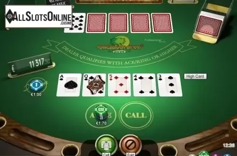 Game Screen. Caribbean Stud Professional Series Low Limit from NetEnt