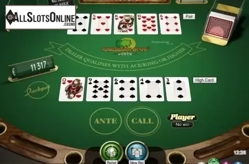 Game Screen. Caribbean Stud Professional Series Low Limit from NetEnt