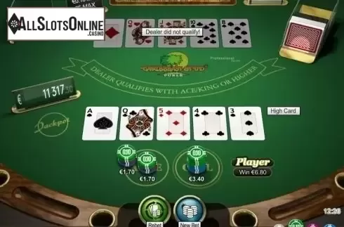 Game Screen. Caribbean Stud Professional Series Low Limit from NetEnt