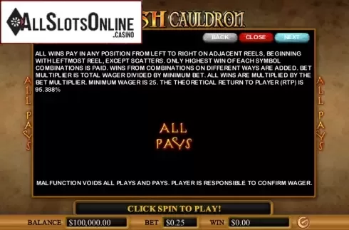 Paytable 1. Cash Cauldron from Genesis