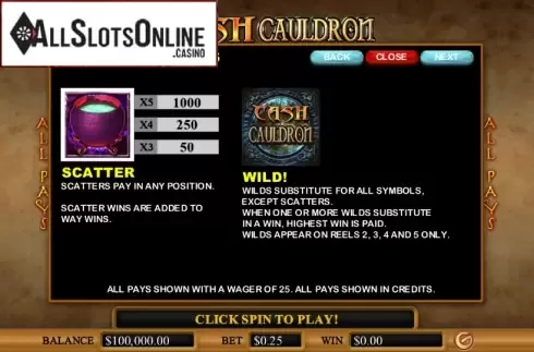 Paytable 2. Cash Cauldron from Genesis