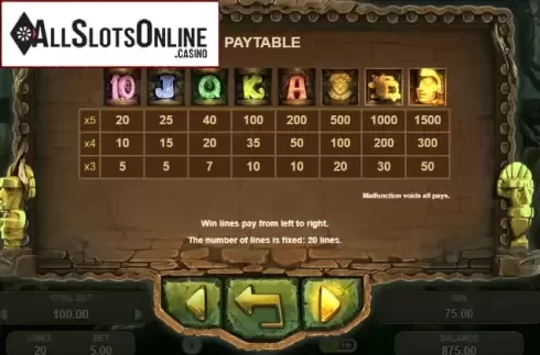 Paytable 1. Diego Fortune from Booongo