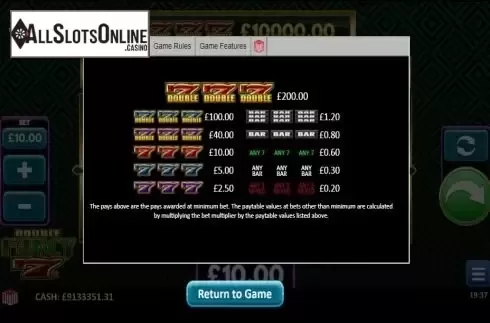 Paytable 1