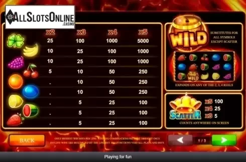 Paytable. Extreme Fruits Ultimate from Playtech