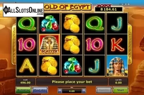 Reels screen. Gold of Egypt (Green Tube) from Greentube