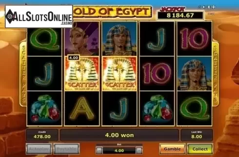 Scatter win screen. Gold of Egypt (Green Tube) from Greentube