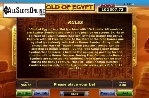 Paytable 3. Gold of Egypt (Green Tube) from Greentube