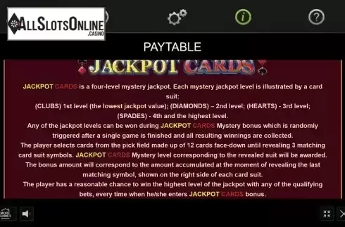 Progressive Jackpots screen