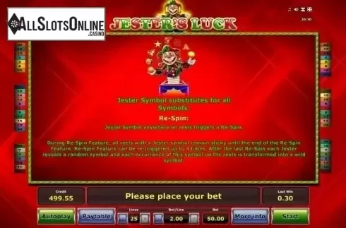Paytable 2. Jesters Luck from Novomatic