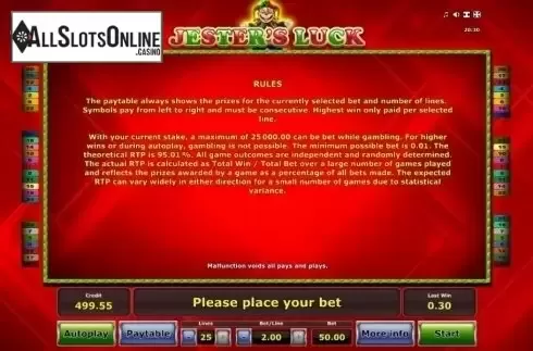 Paytable 3. Jesters Luck from Novomatic