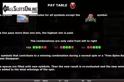 Wild / Bonus Rules screen
