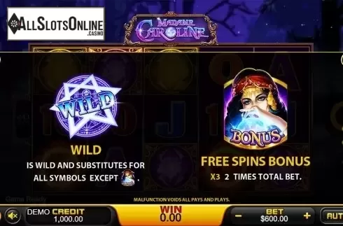 Paytable . Madame Caroline from PlayStar