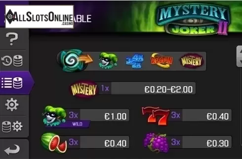 Paytable. Mystery Apollo II from Apollo Games