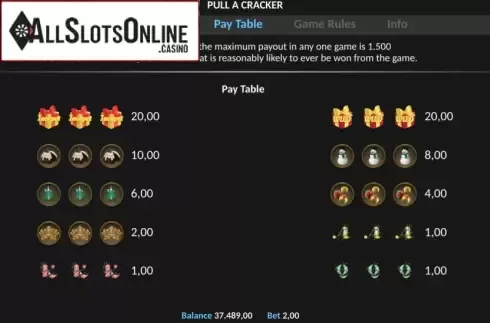 Paytable. Pull A Cracker Pull Tab from Realistic