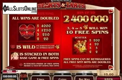 Screen2. Rhyming Reels - Hearts Tarts from Microgaming