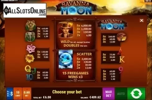 Screen2. Savanna Moon from Gamomat