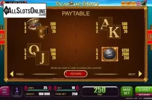 Paytable 2. Seadogs Story from Belatra Games