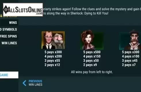 Paytable screen