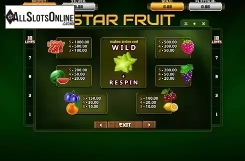 Paytable. Star Fruit (Betsense) from Betsense