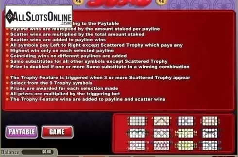 Paytable 2. Sumo from Wager Gaming