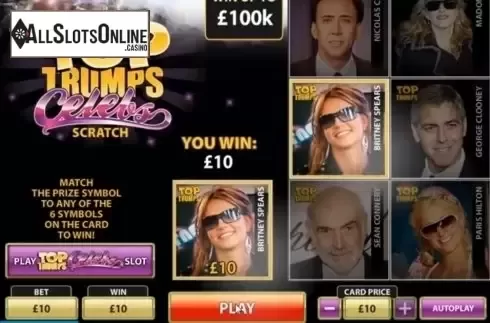 Game Screen 3. Top Trumps Celebs Scratch from Playtech