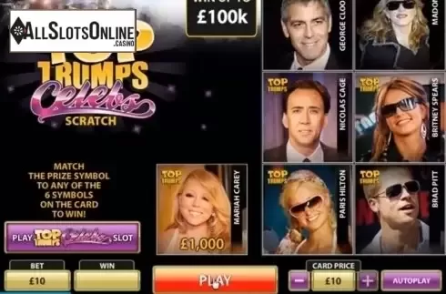 Game Screen 2. Top Trumps Celebs Scratch from Playtech