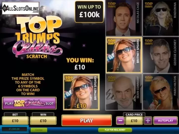 Game Screen 3. Top Trumps Celebs Scratch from Playtech