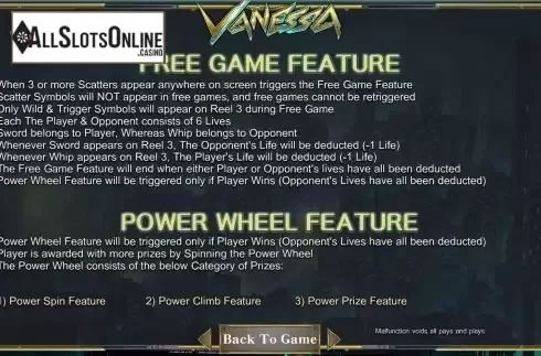 Free game feature screen
