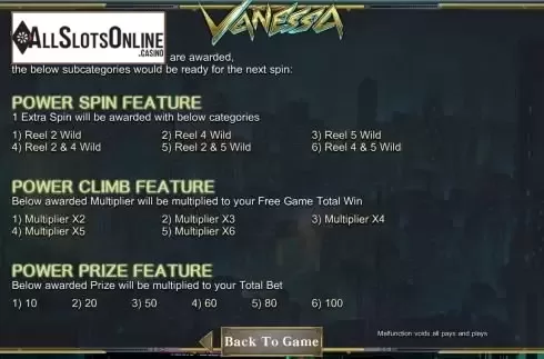 Special features screen