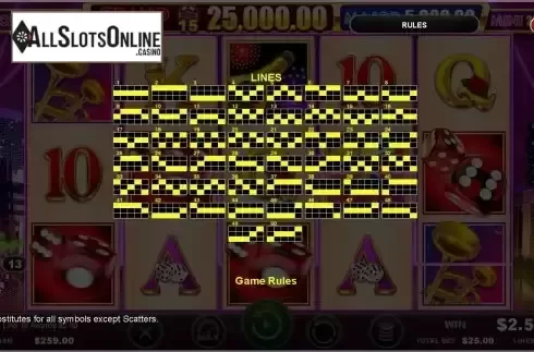 Paylines screen