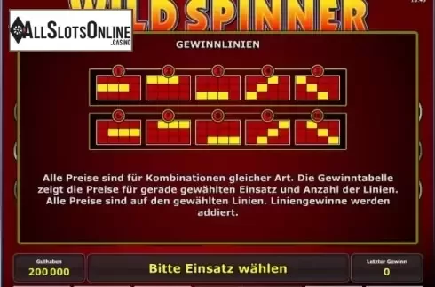 Paytable 2. Wild Spinner™ from Greentube